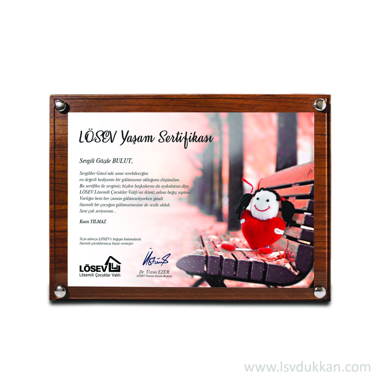 Ahşap Sevgi Günü Sertifikası Küçük