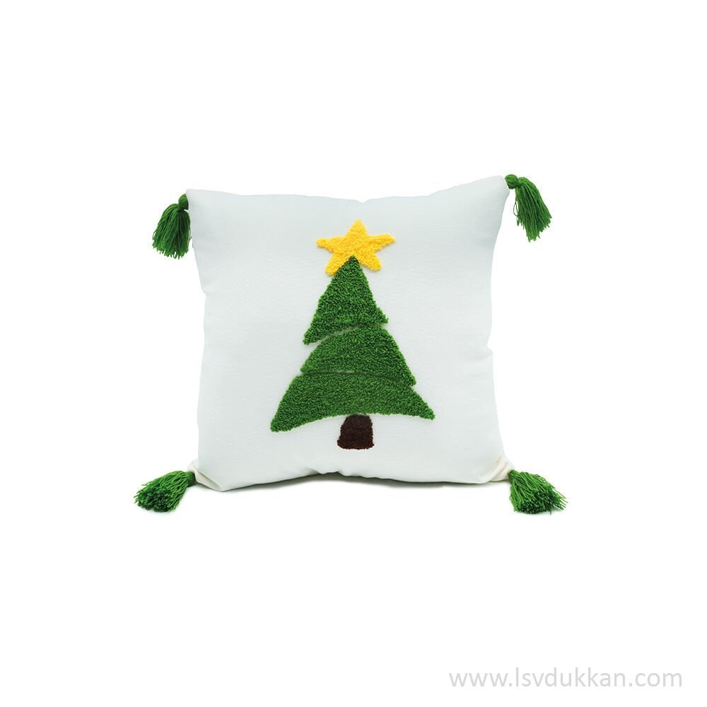 PUNCH ÇAM İŞLEME KREM RENGİ YASTIK