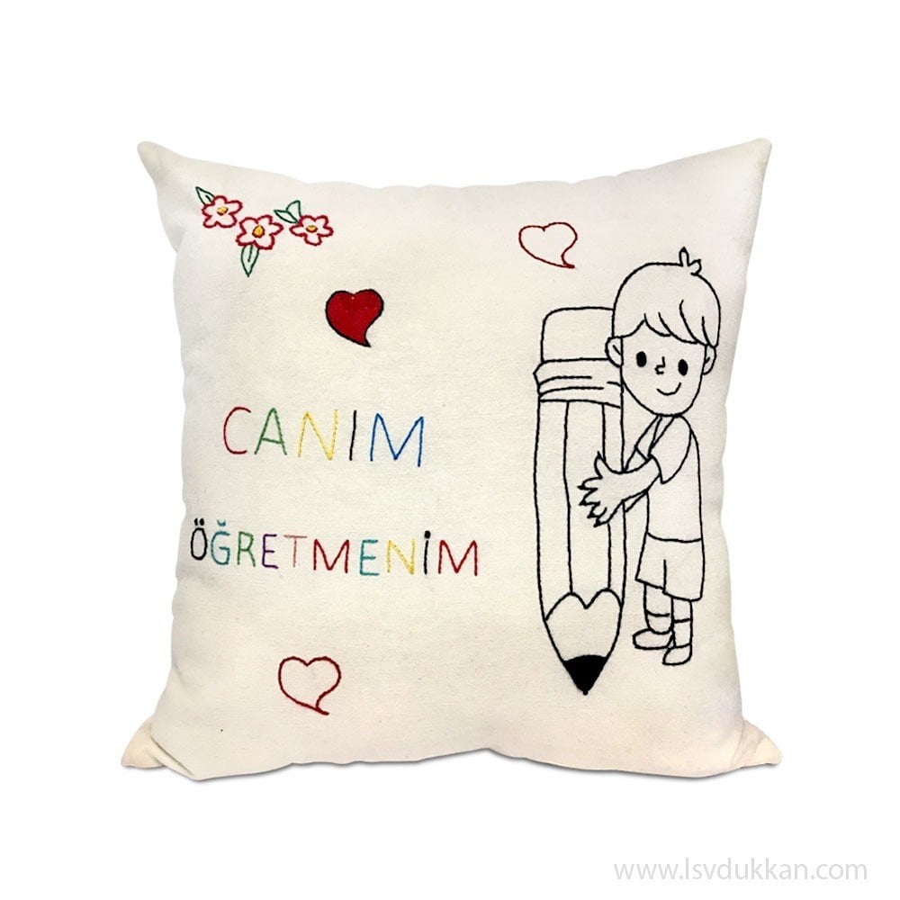 Lsv Canım Öğretmenim Renkli İşleme Yastık 1