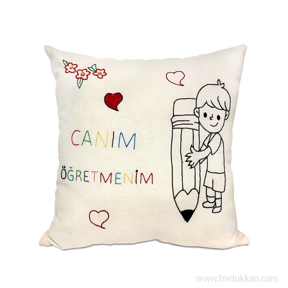 Lsv Canım Öğretmenim Renkli İşleme Yastık 1