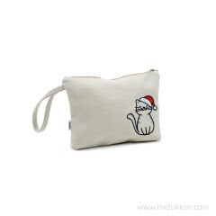 YILBAŞI ŞAPKALI KEDİ İŞLEMELİ EL ÇANTASI