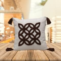 KREM RENGİ PUNCH YASTIK KAHVERENGİ İŞLEMELİ