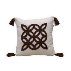 KREM RENGİ PUNCH YASTIK KAHVERENGİ İŞLEMELİ