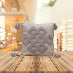 KREM RENGİ PUNCH YASTIK GRİ İŞLEMELİ