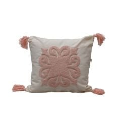 KREM RENGİ PUNCH YASTIK PEMBE İŞLEMELİ