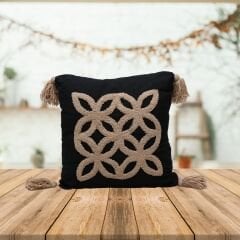 SİYAH PUNCH YASTIK YAPRAK DESEN İŞLEMELİ