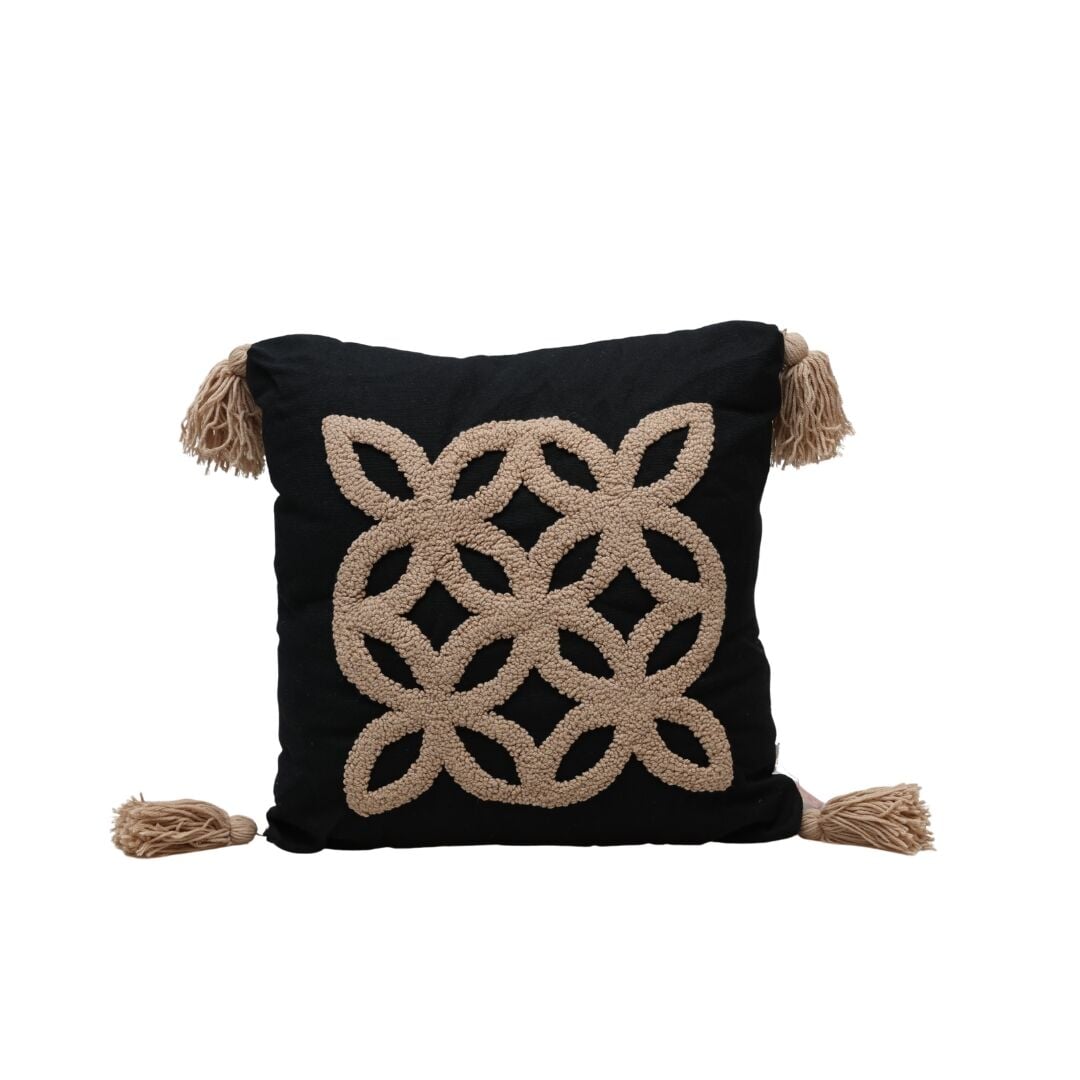 SİYAH PUNCH YASTIK YAPRAK DESEN İŞLEMELİ