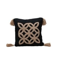 SİYAH PUNCH YASTIK YAPRAK DESEN İŞLEMELİ