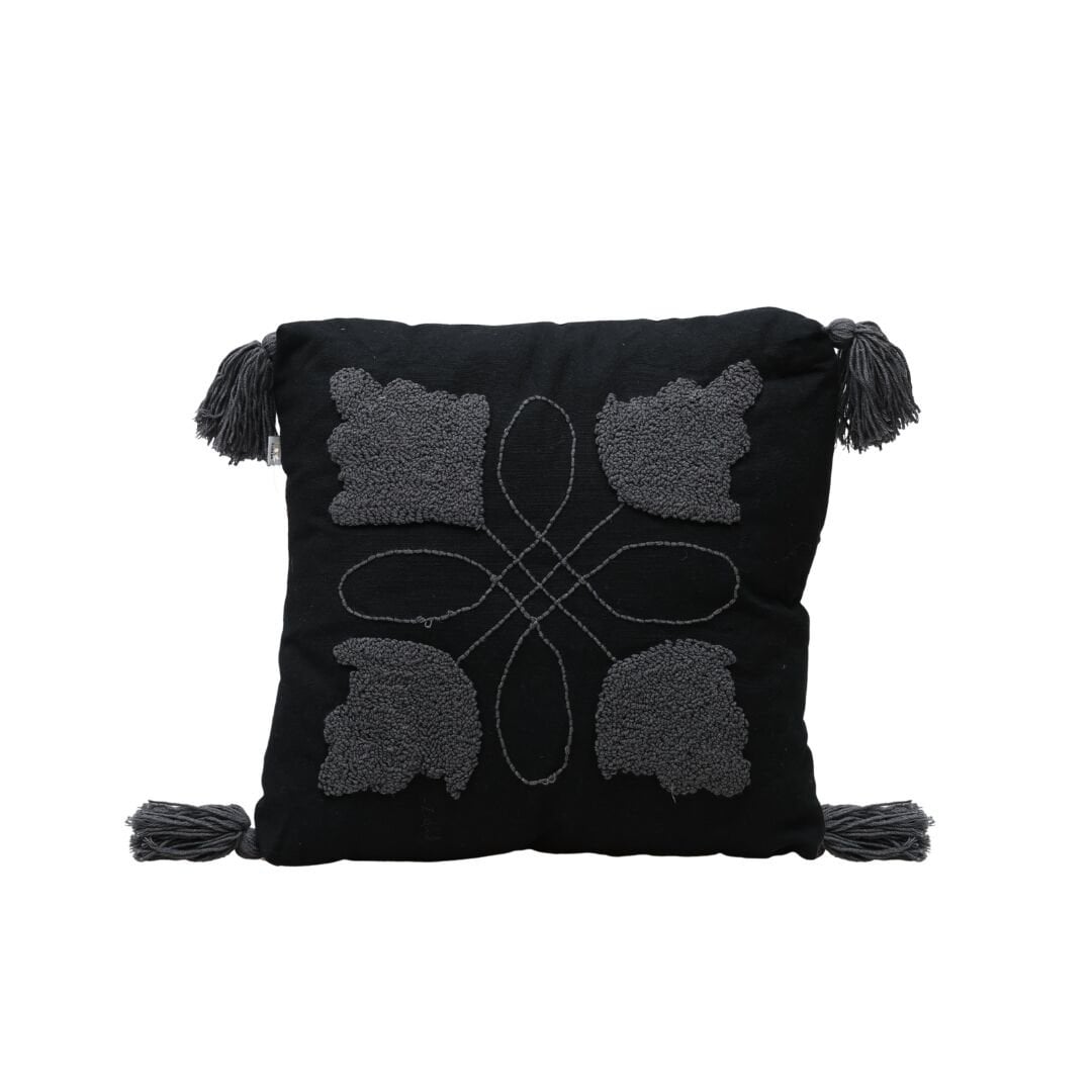 SİYAH PUNCH YASTIK KOYU GRİ İŞLEMELİ