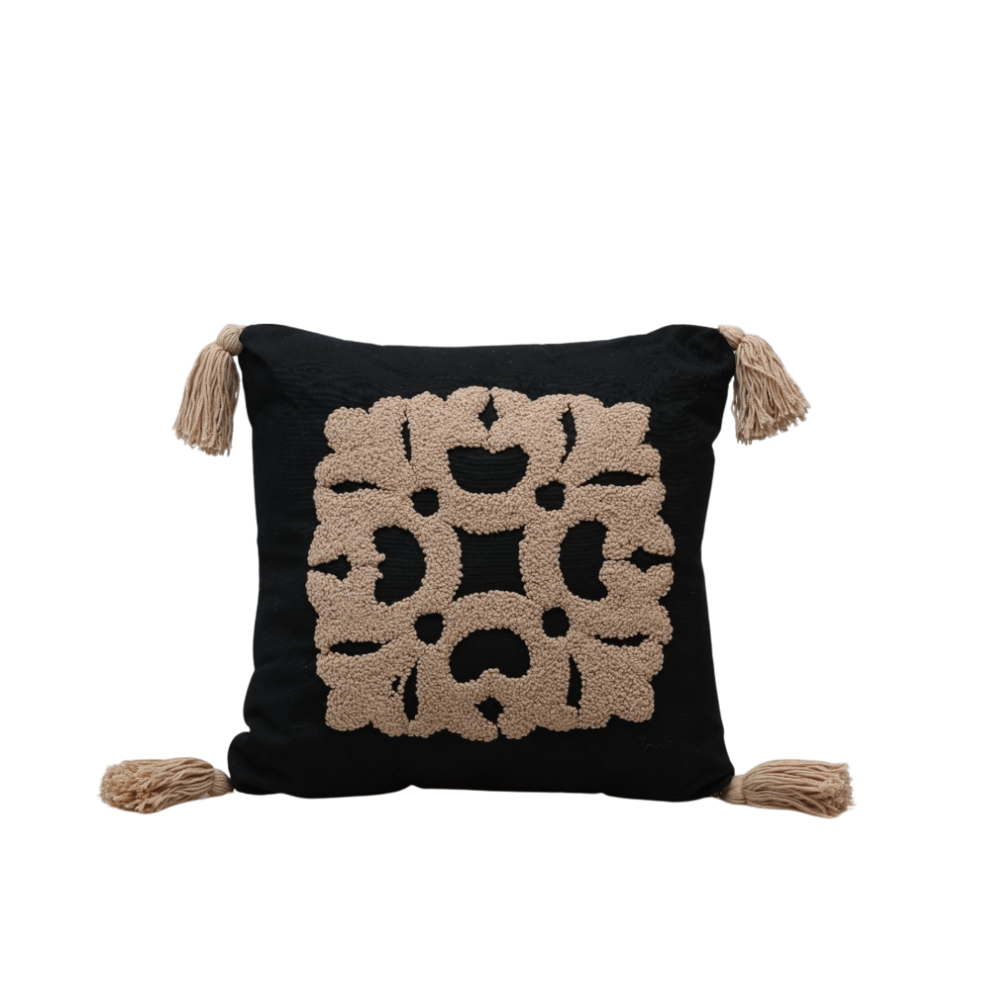 SİYAH PUNCH YASTIK SÜTLÜKAHVE LALE İŞLEMELİ