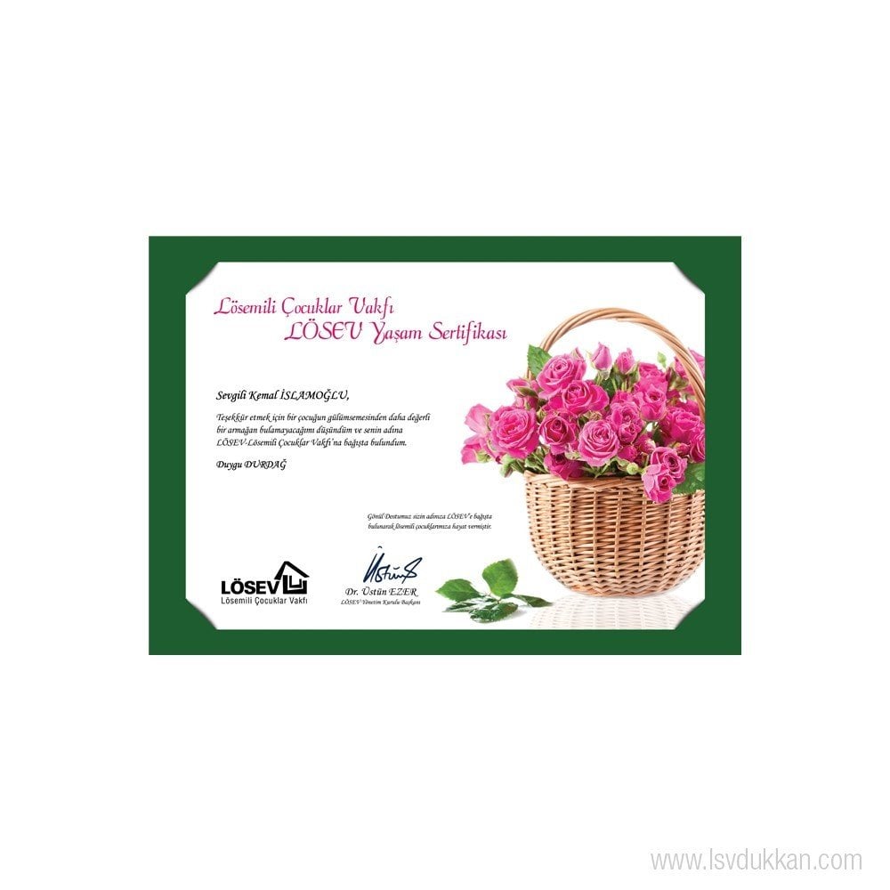 Çiçek Sepeti Yaşam Sertifikası Büyük