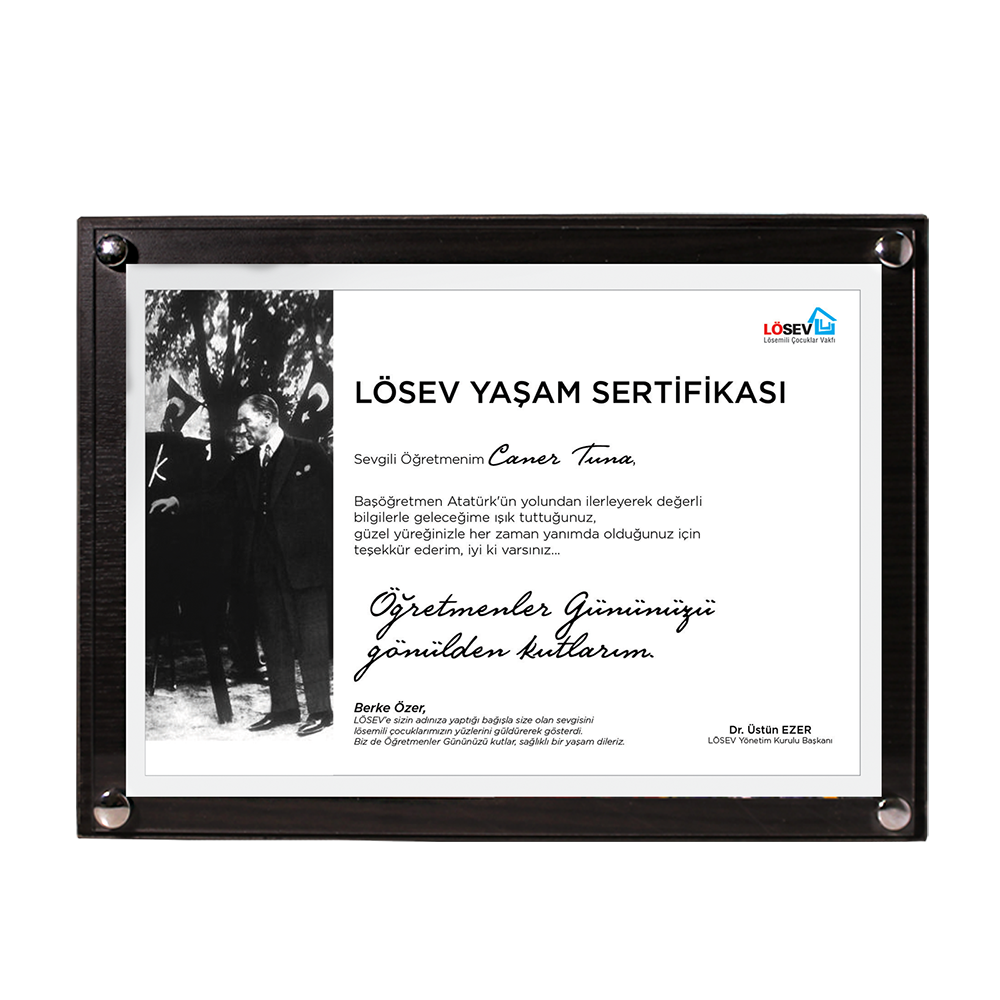 A4 Çerçeveli Yaşam Sertifikaları - Sevgi Dolu Başöğretmenim