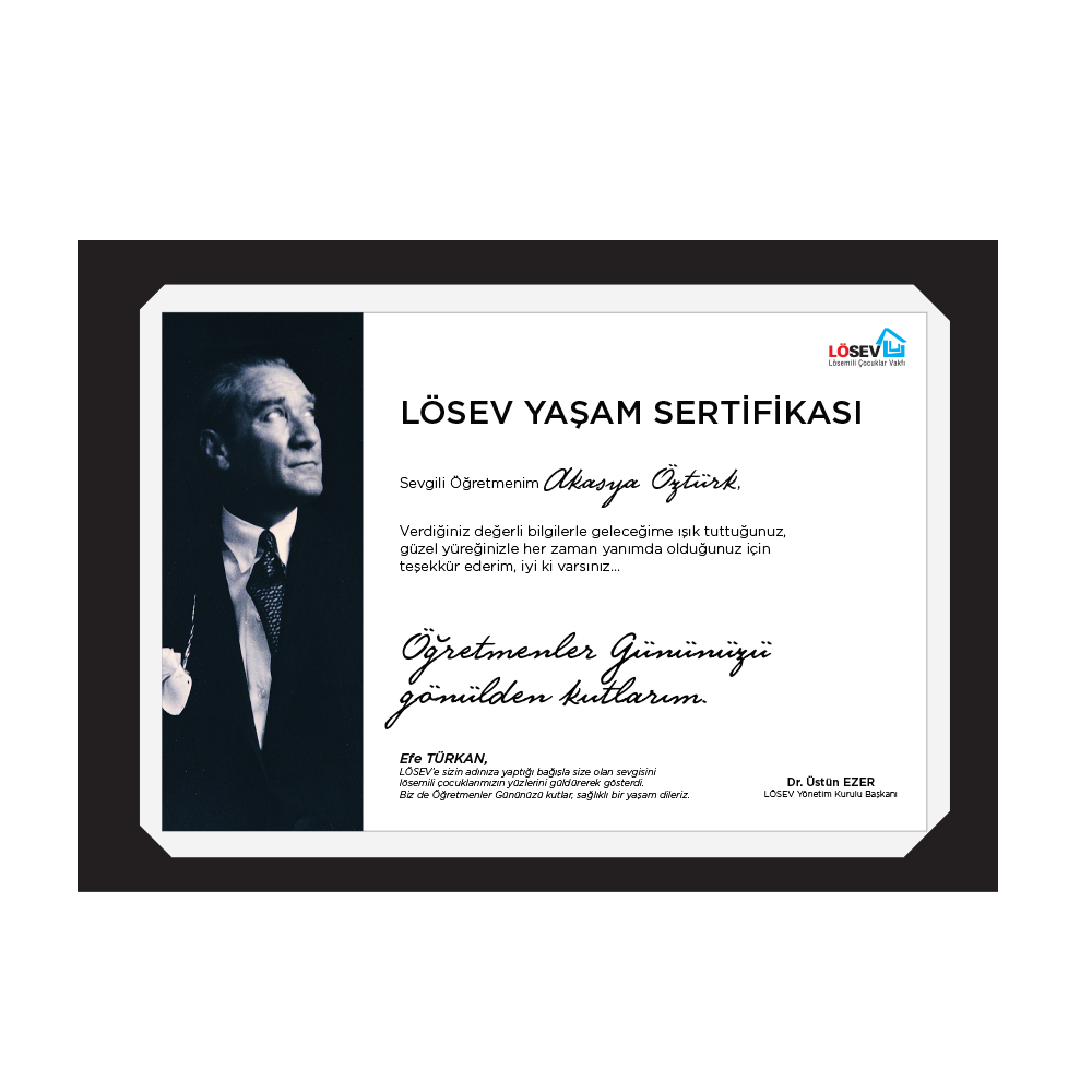 A5 Paspartu Yaşam Sertifikaları - Neşe Saçan Başöğretmenim
