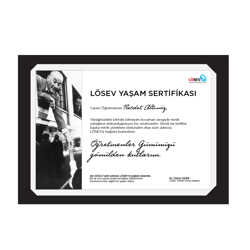 Bağış Sertifikaları - İyilik Dolu Başöğretmenim