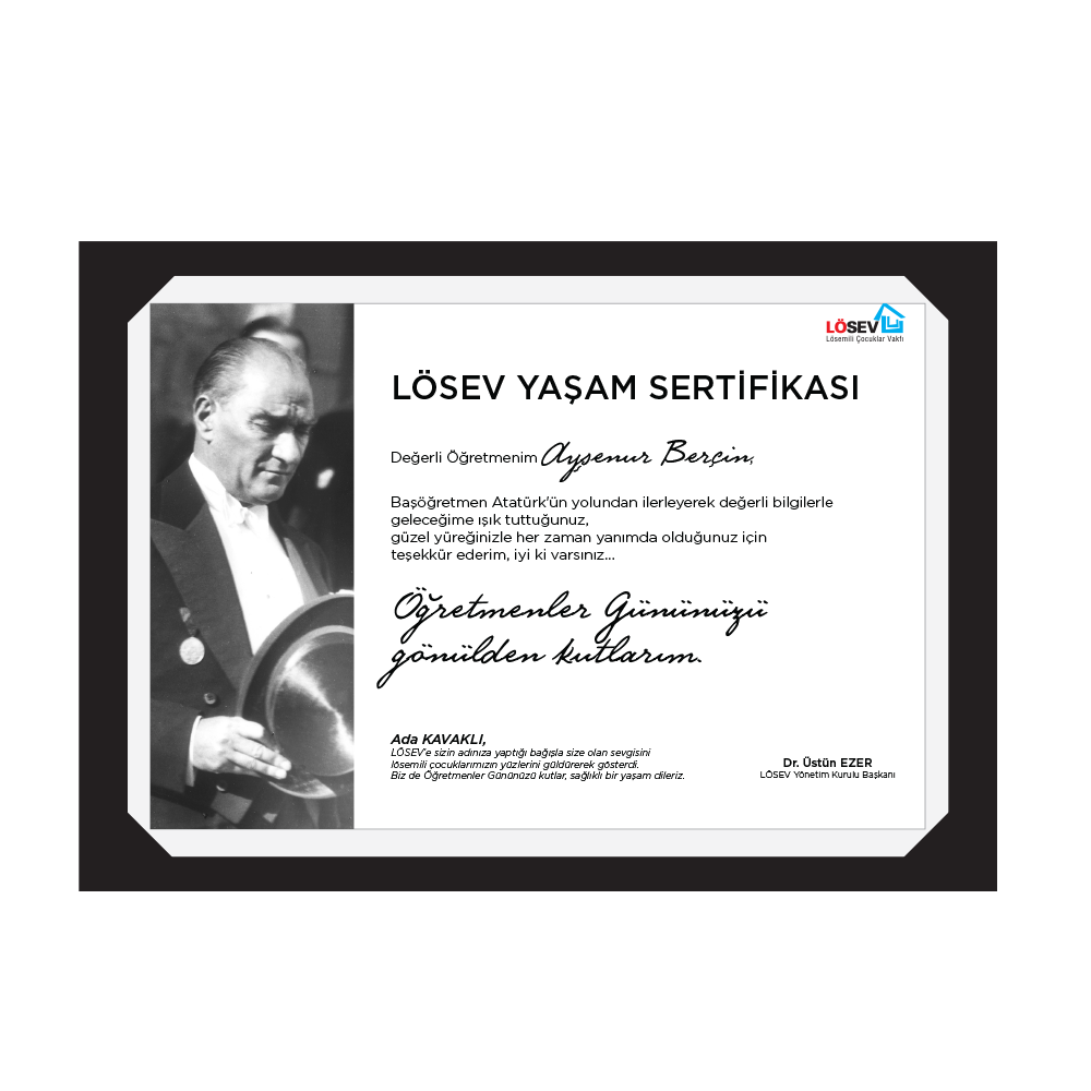 A5 Paspartu Yaşam Sertifikaları  - Değer Katan Başöğretmenim